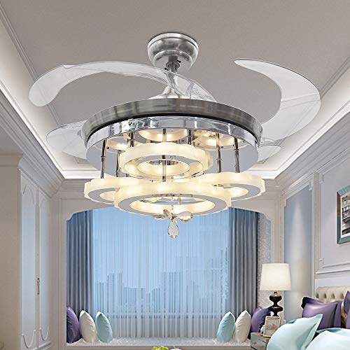 TiptonLight Ceiling Fan with Lights 42 Inch LED Ceiling Fans Retractable Blades Modern Crystal Chandelier Fan with 3 Changing Colors for Bedroom living Room Hotel