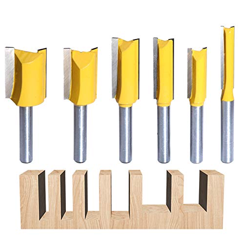 ROOCBIT Straight Cut Router Bits 14Inch Shank Double Flute Straight Router Bit Set  (14 516 38 12 34 58 Inch Diameter) 6pcs